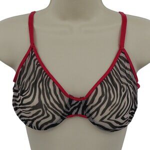 Secret Treasures 34C Bra Red Zebra Print Sheer Mesh Underwire Unlined Women Y2K